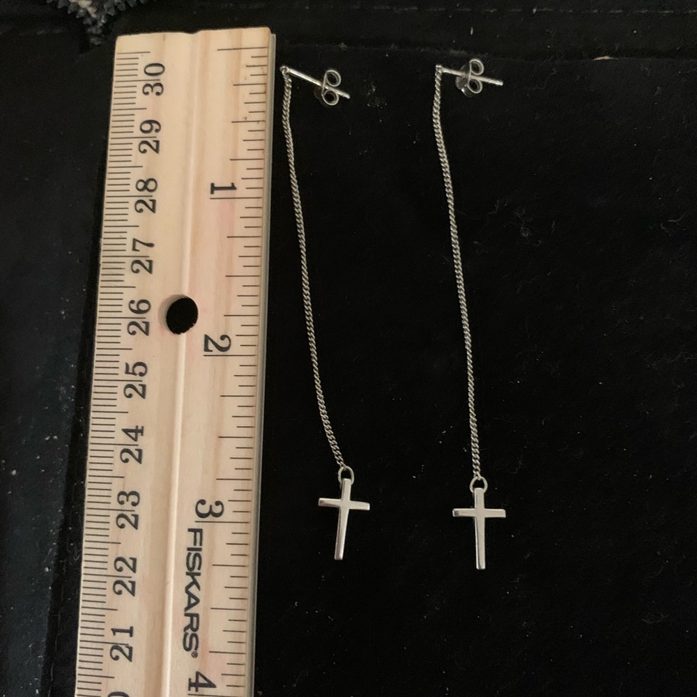 Sterling Silver Cross Dangling Earrings